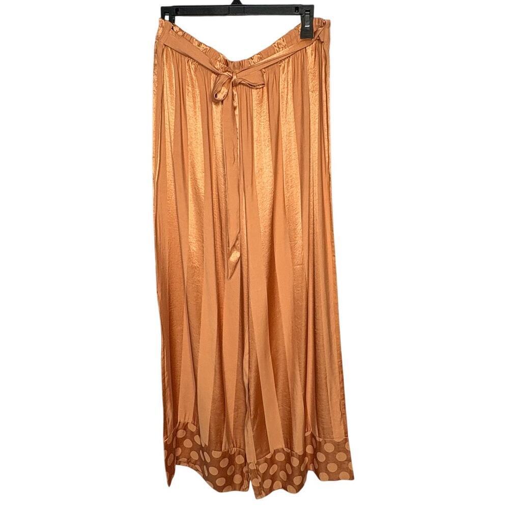 Victoria's Secret Terracotta Lounge Pajama Satin Striped Dots Wide Leg Pants XL